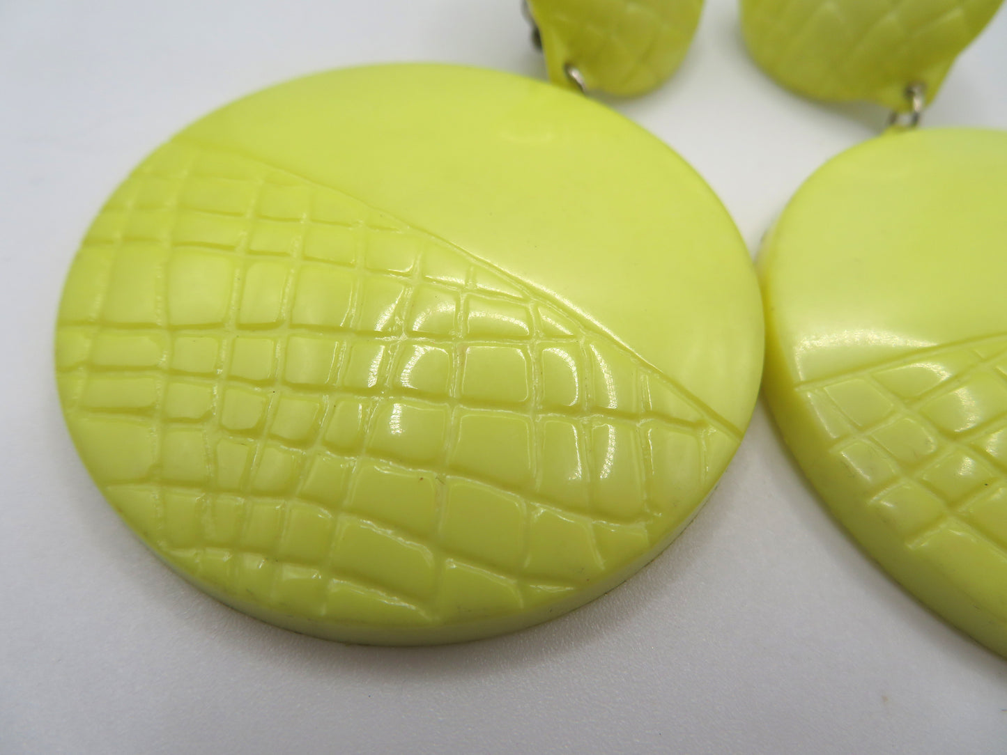 Vintage Huge Butter Yellow Quilted Circles Clip On Earrings