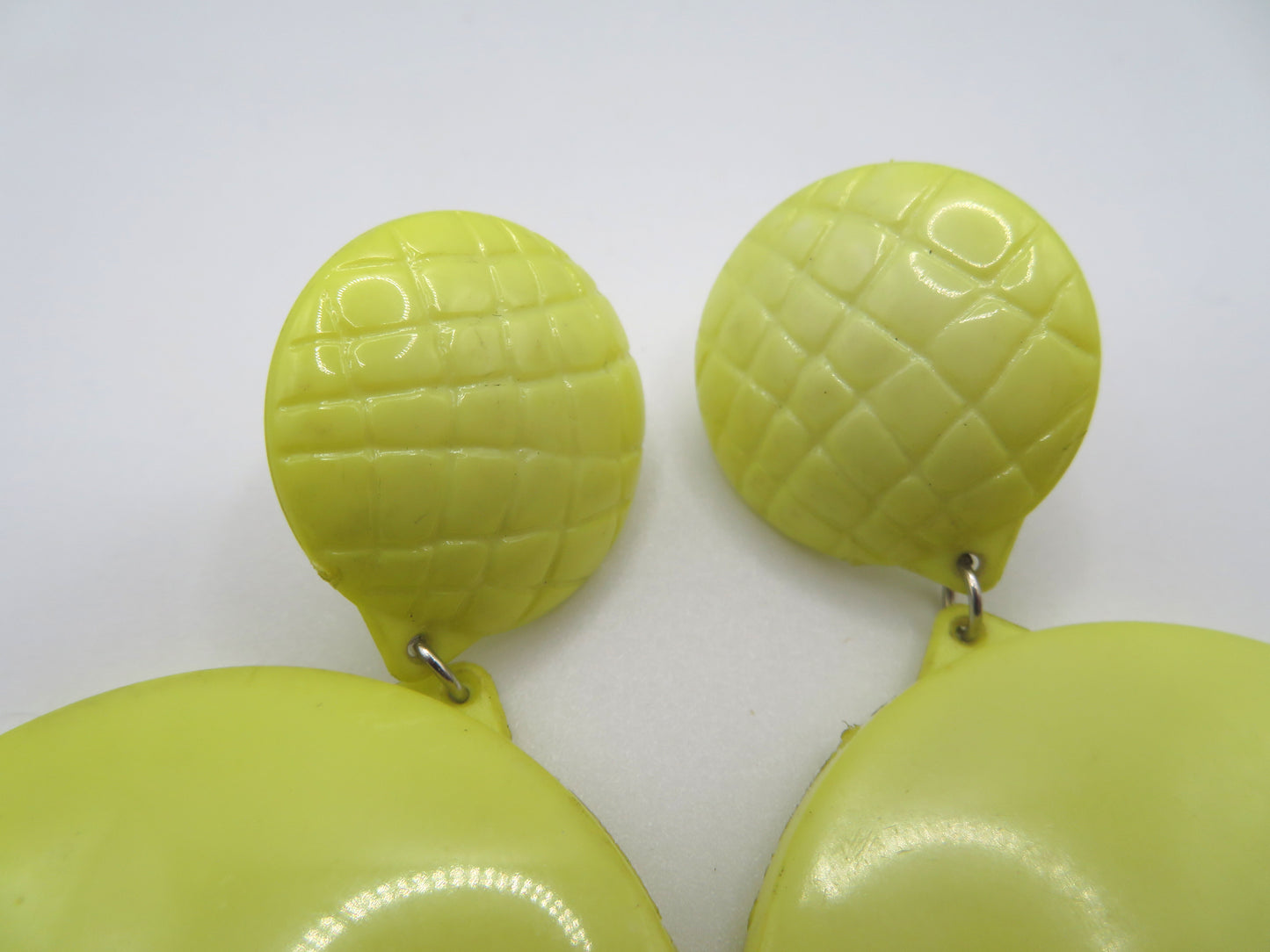 Vintage Huge Butter Yellow Quilted Circles Clip On Earrings