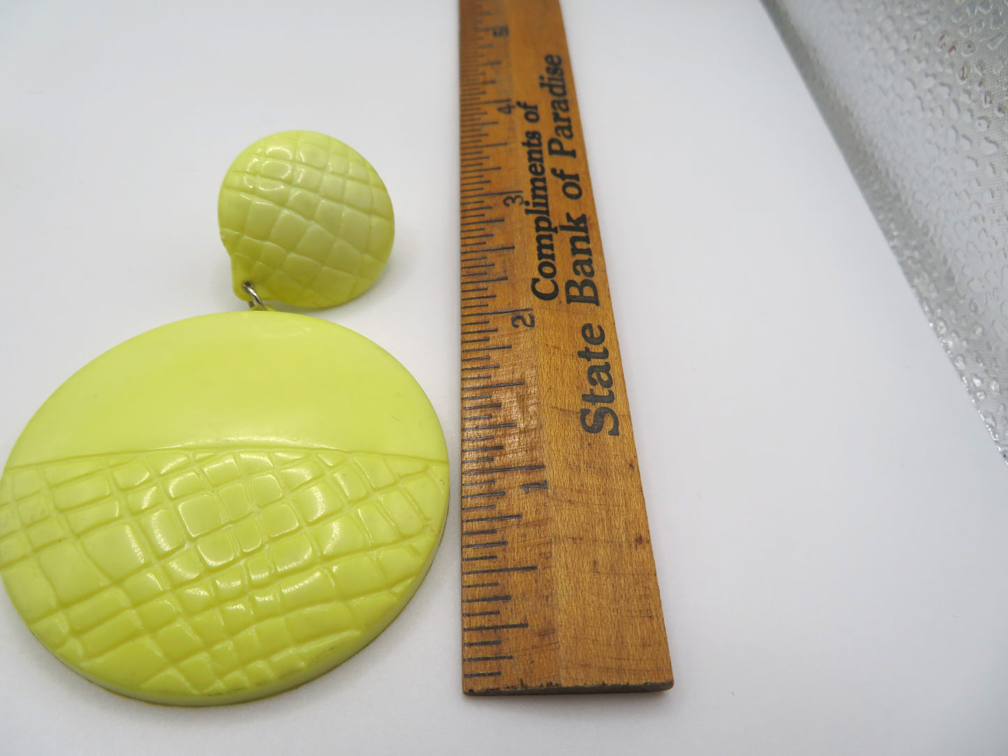 Vintage Huge Butter Yellow Quilted Circles Clip On Earrings