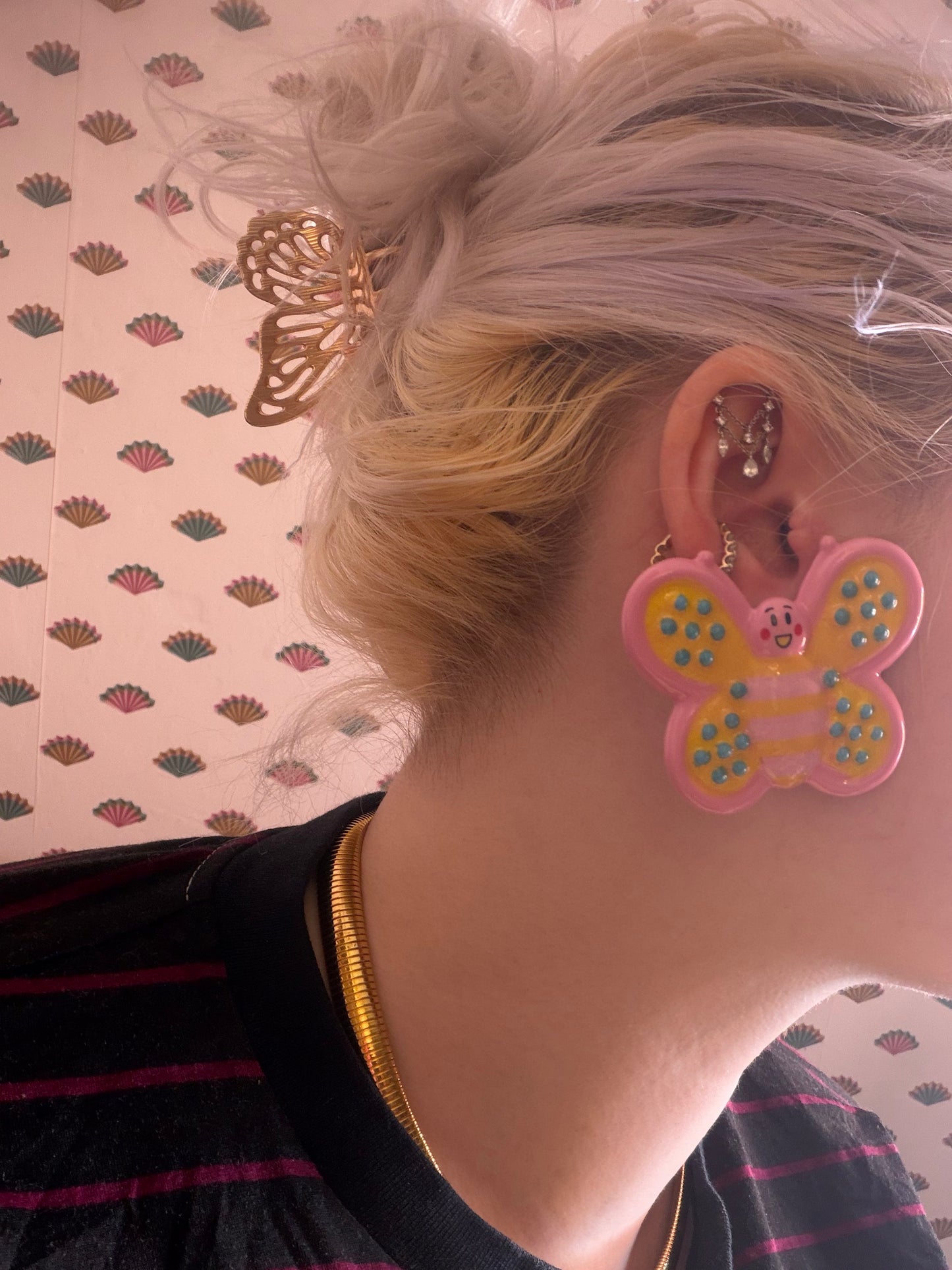 Moschino Oversized Pink Butterfly Clip On Earrings