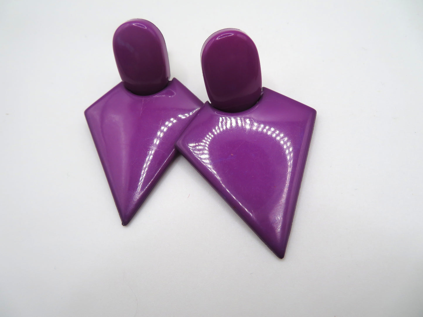 Vintage Chunky Purple Triangle Clip On Earrings