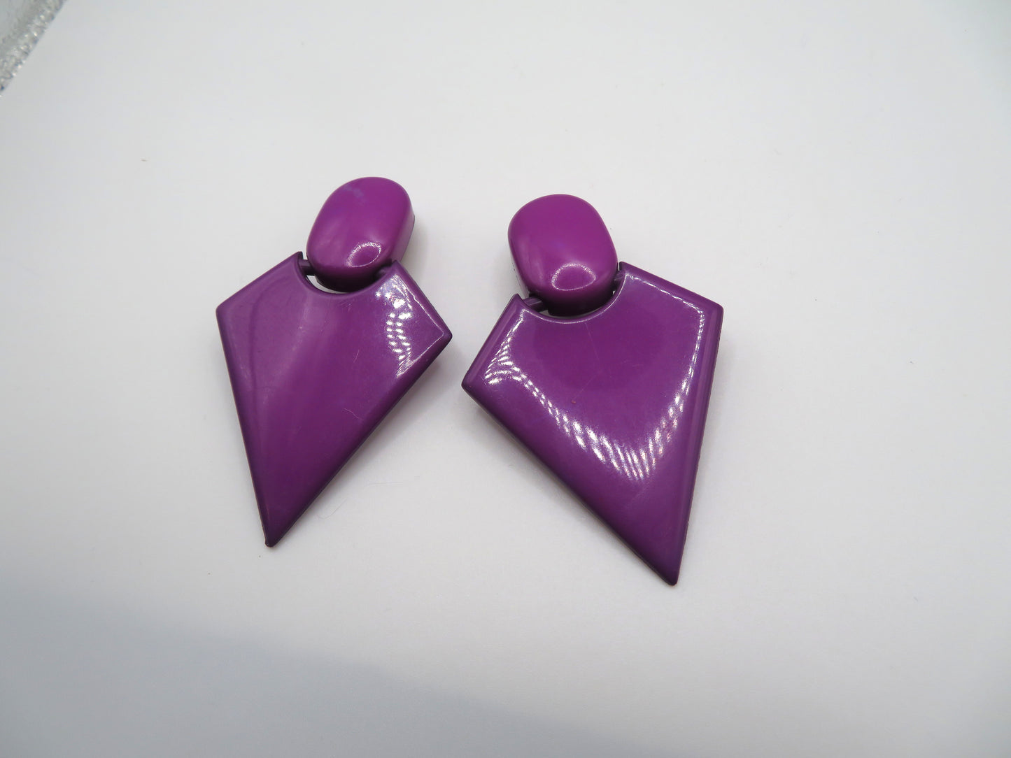 Vintage Chunky Purple Triangle Clip On Earrings