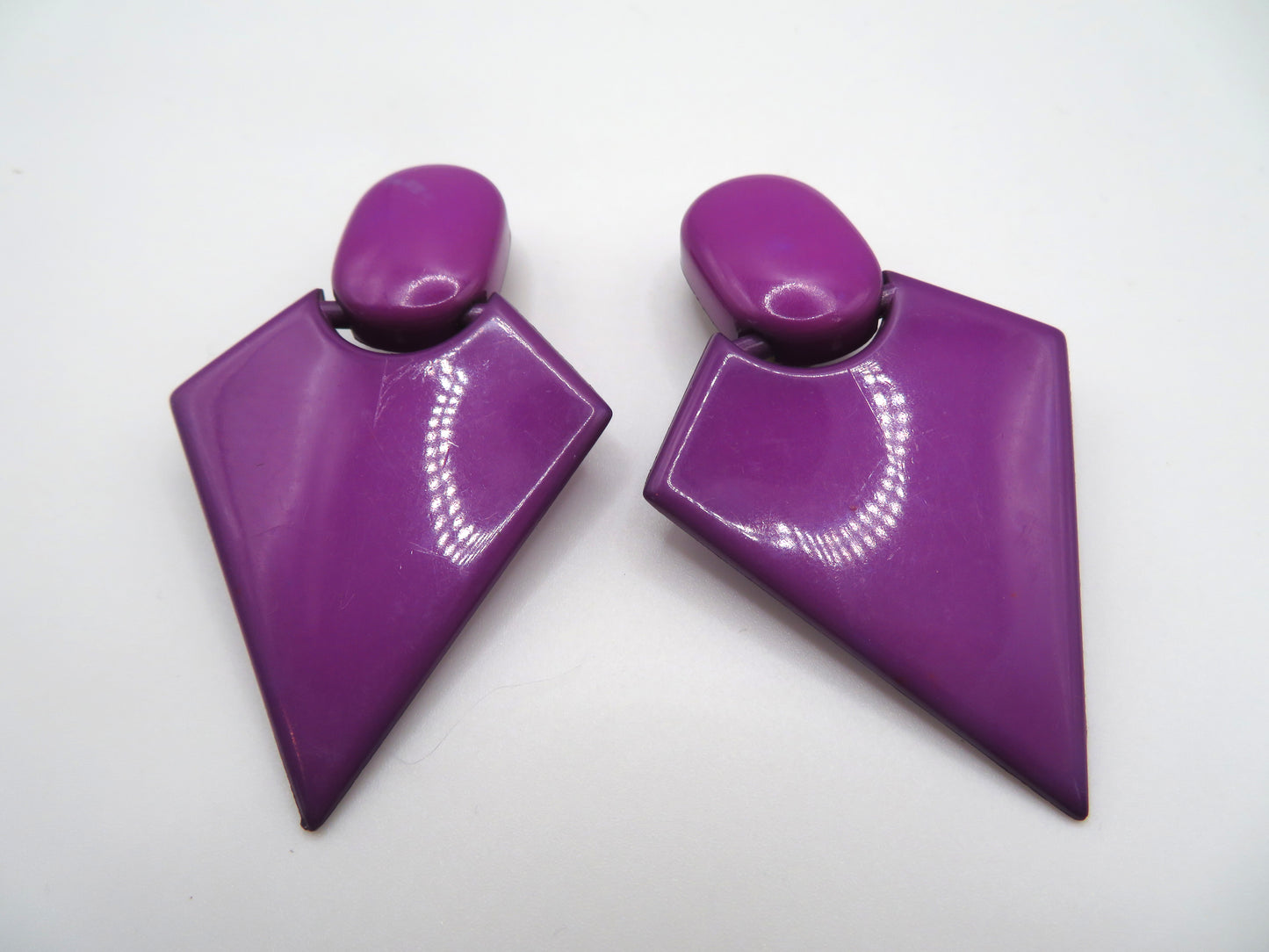 Vintage Chunky Purple Triangle Clip On Earrings