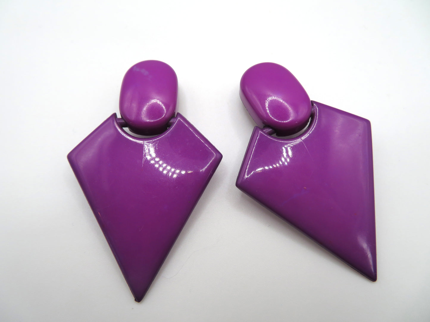 Vintage Chunky Purple Triangle Clip On Earrings