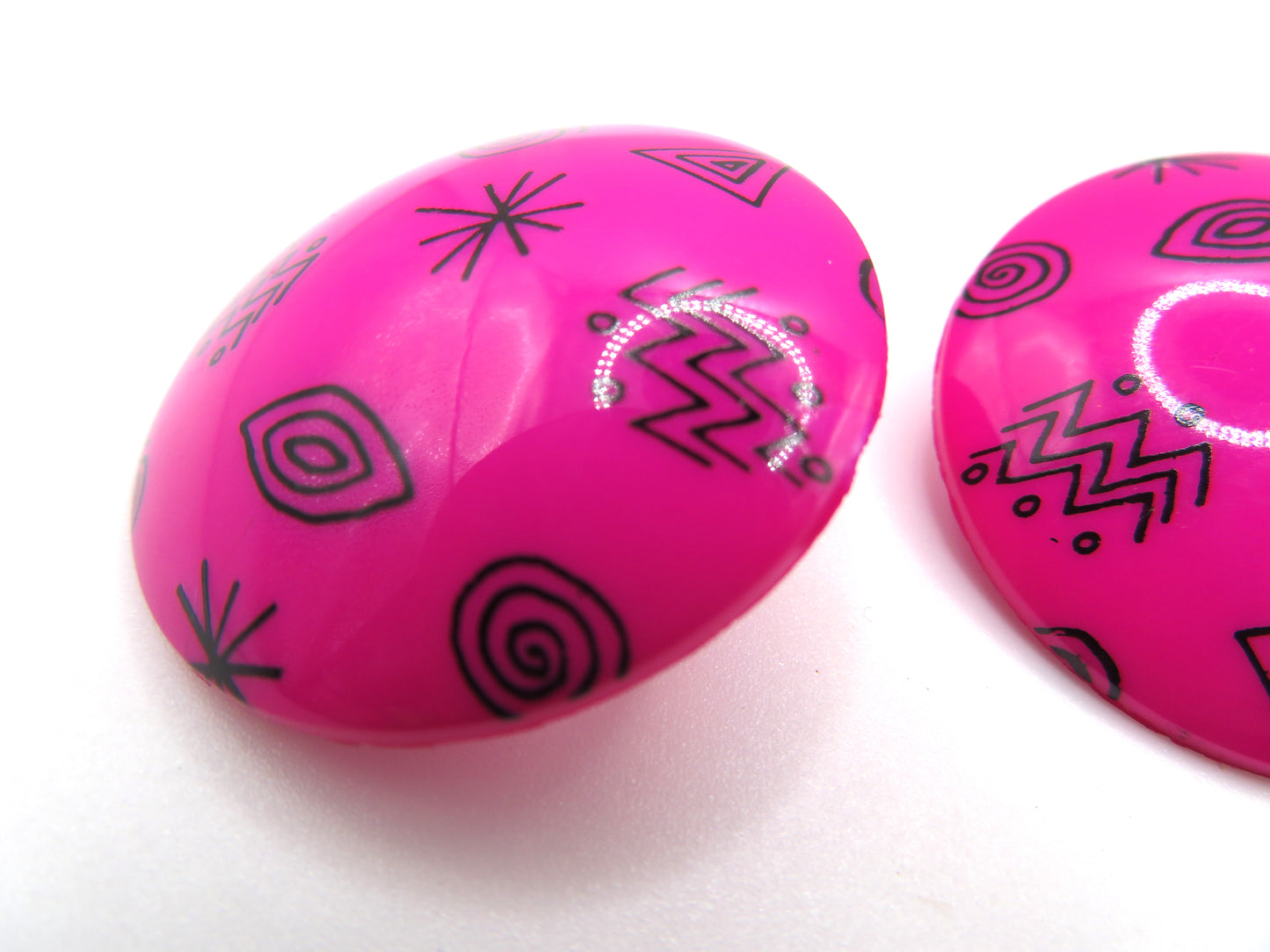 Vintage Chunky Fuchsia Atomic Button Clip On Earrings