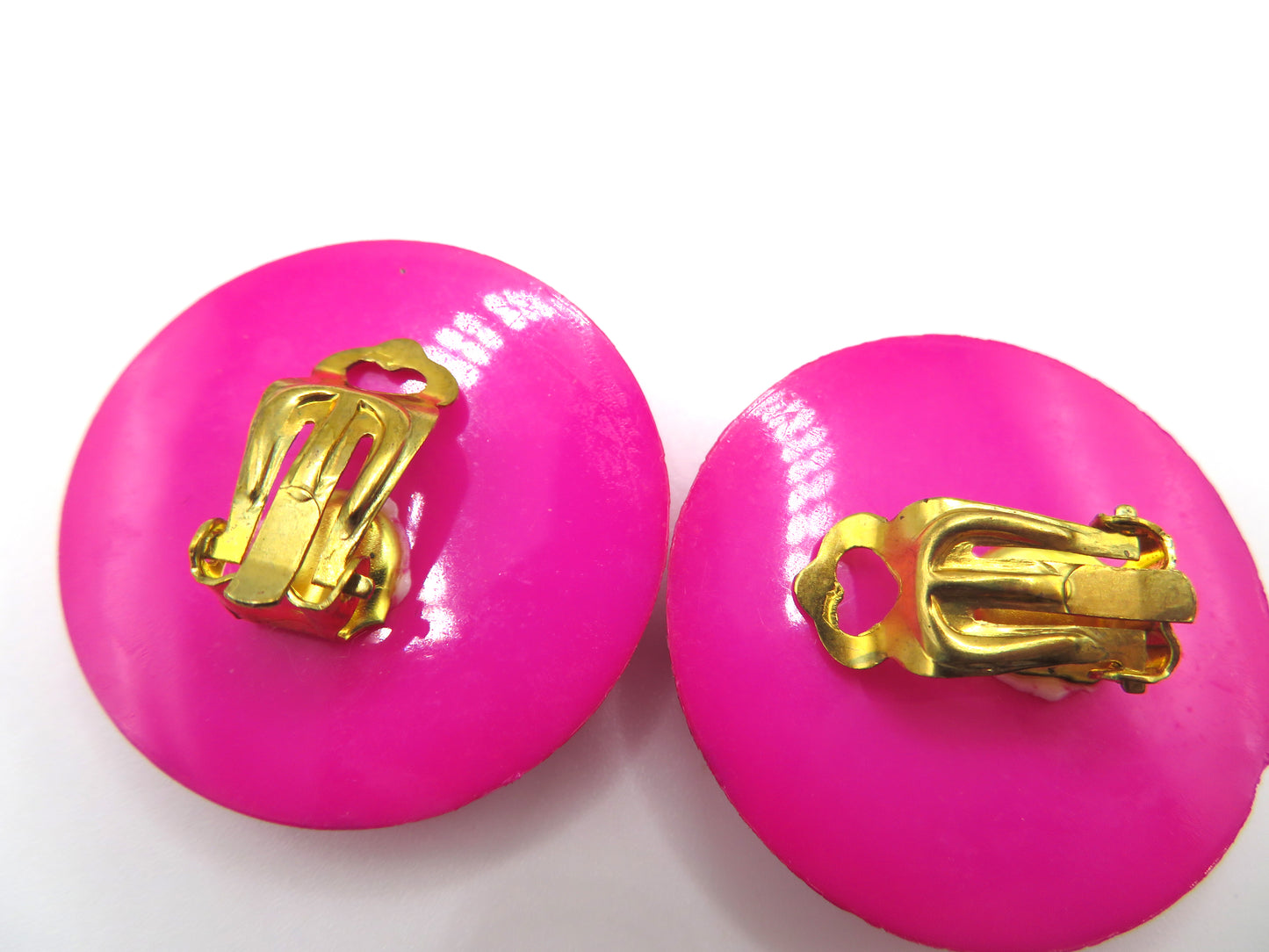 Vintage Chunky Fuchsia Atomic Button Clip On Earrings