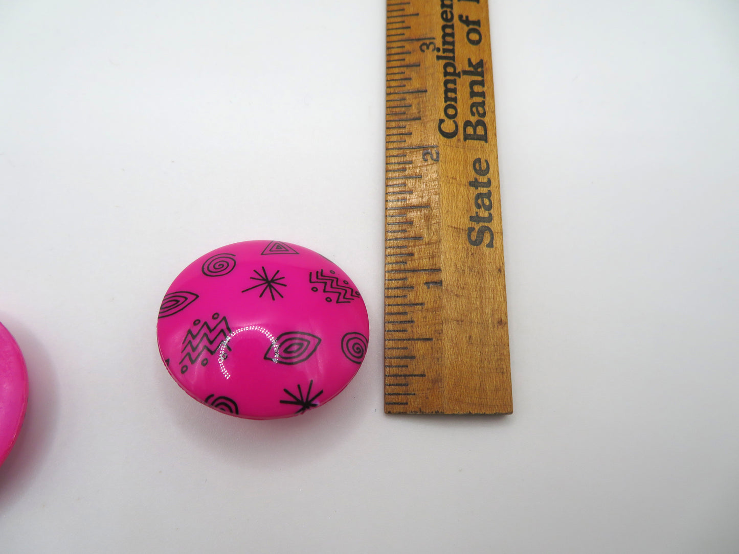 Vintage Chunky Fuchsia Atomic Button Clip On Earrings