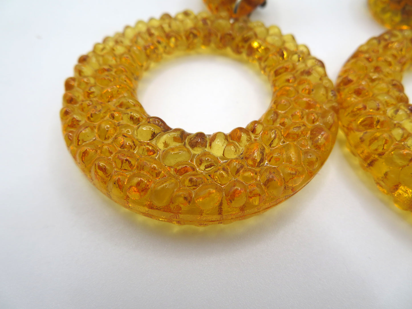 Vintage Golden Banana Gummy Lucite Hoop Clip On Earrings