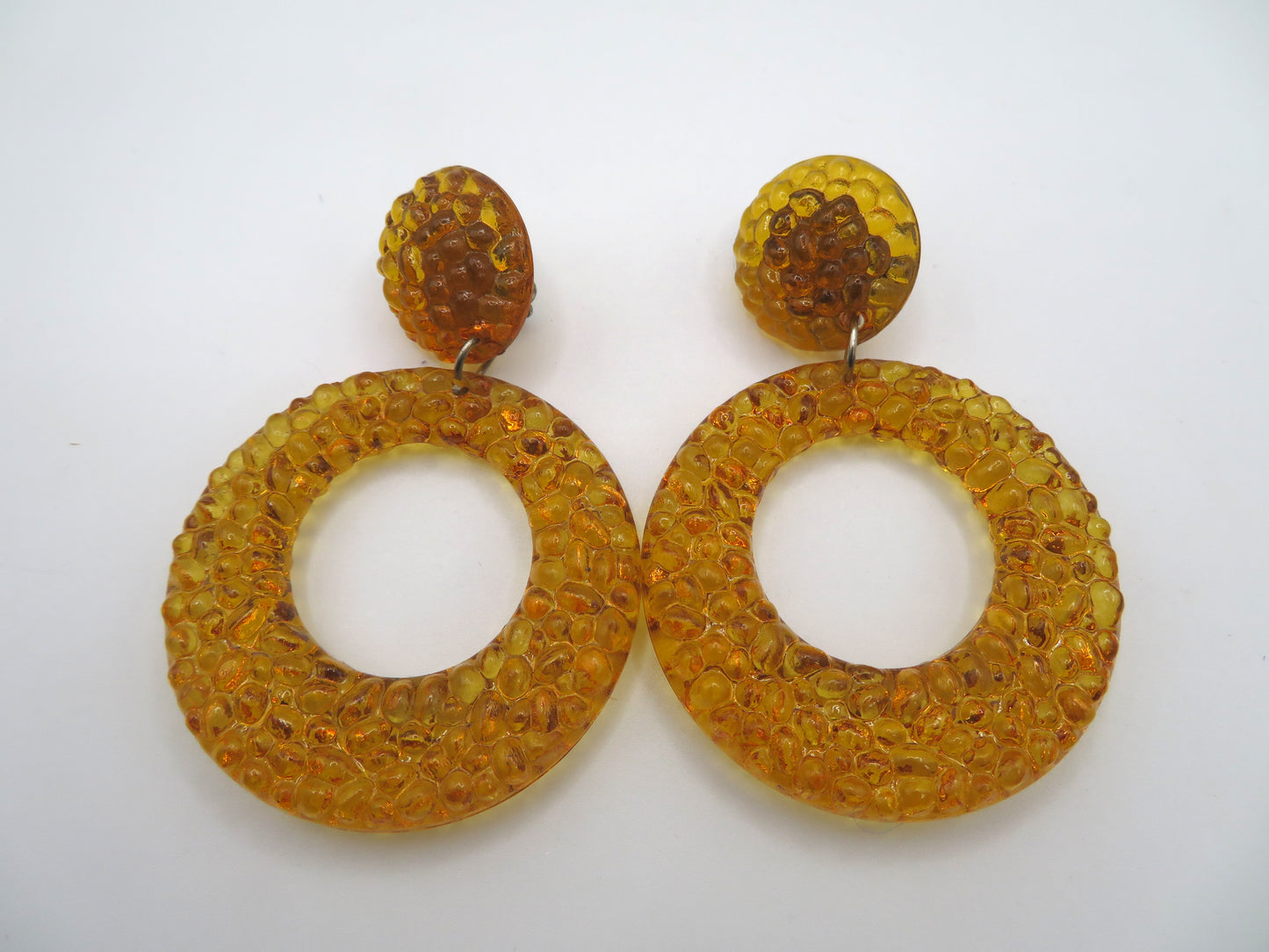 Vintage Golden Banana Gummy Lucite Hoop Clip On Earrings