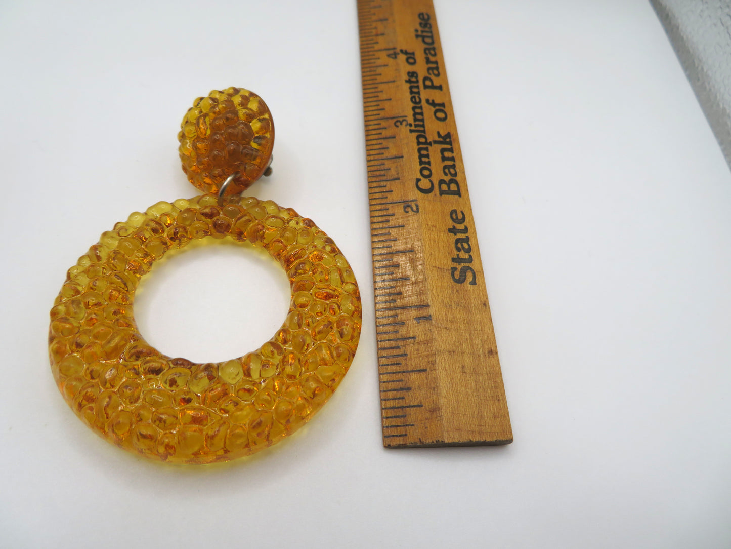 Vintage Golden Banana Gummy Lucite Hoop Clip On Earrings
