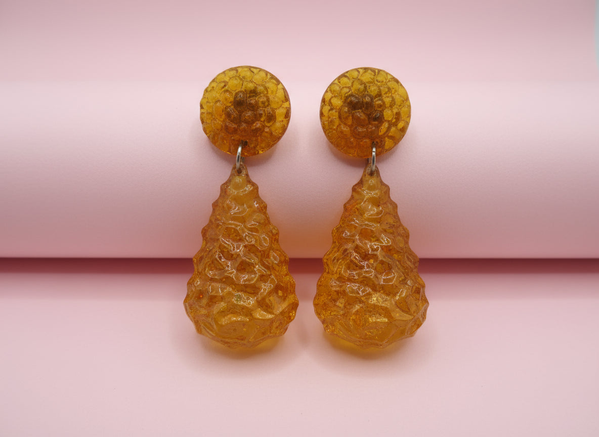 Vintage Golden Banana Gummy Lucite Drop Clip On Earrings
