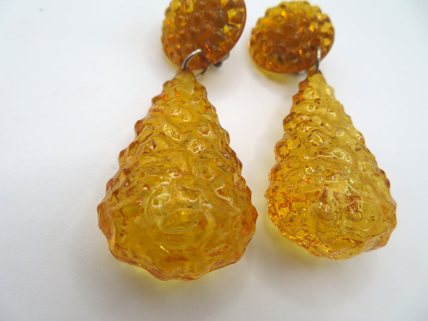 Vintage Golden Banana Gummy Lucite Drop Clip On Earrings