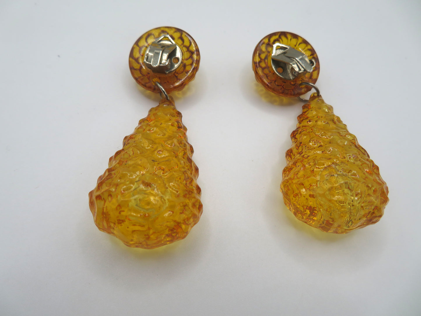 Vintage Golden Banana Gummy Lucite Drop Clip On Earrings