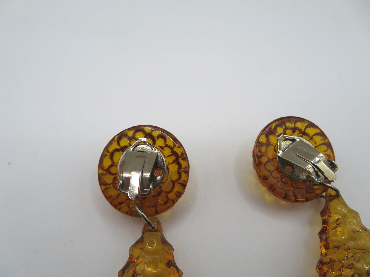 Vintage Golden Banana Gummy Lucite Drop Clip On Earrings