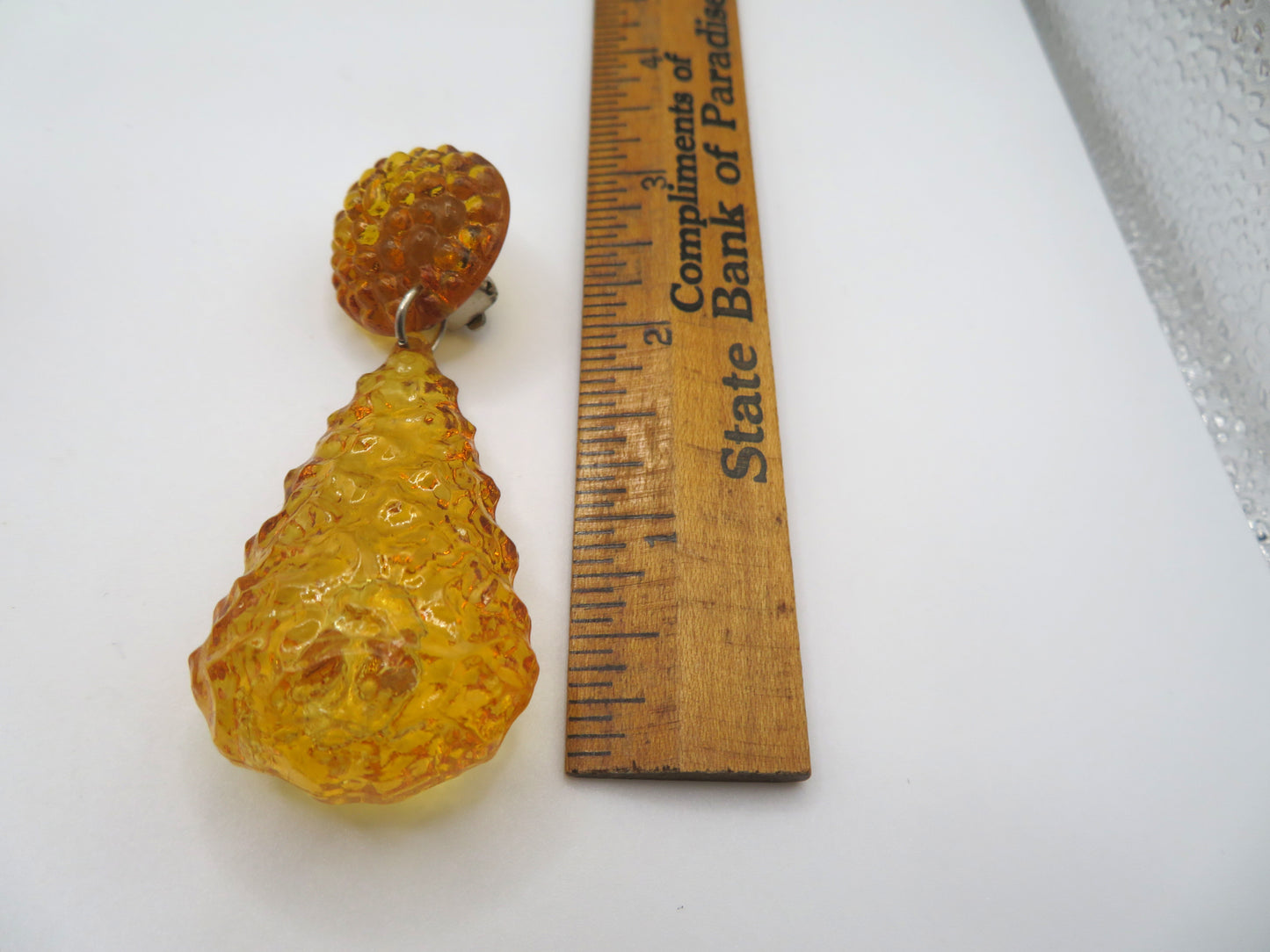 Vintage Golden Banana Gummy Lucite Drop Clip On Earrings