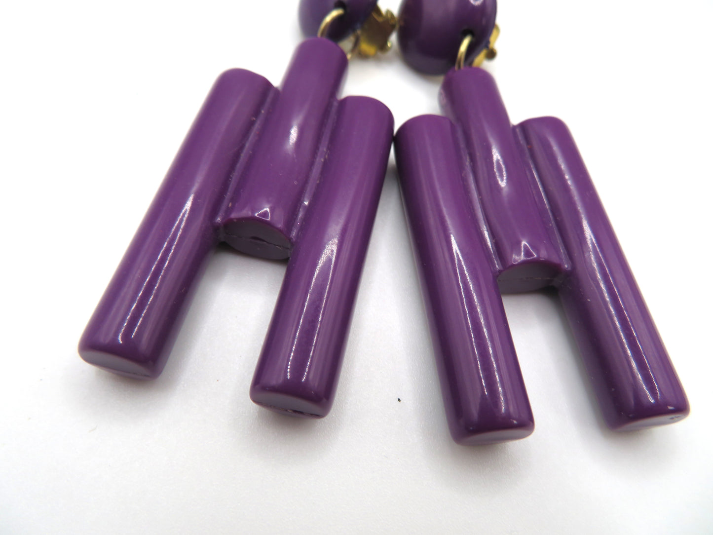 Vintage Huge Cubist Purple Column Clip On Earrings