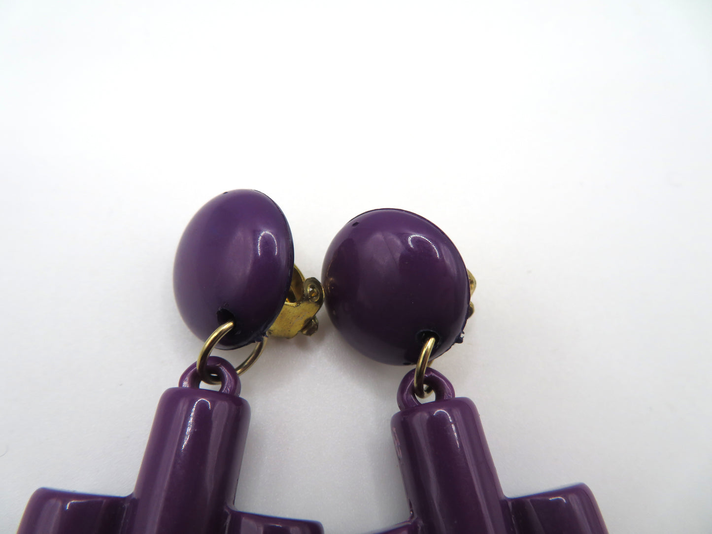 Vintage Huge Cubist Purple Column Clip On Earrings