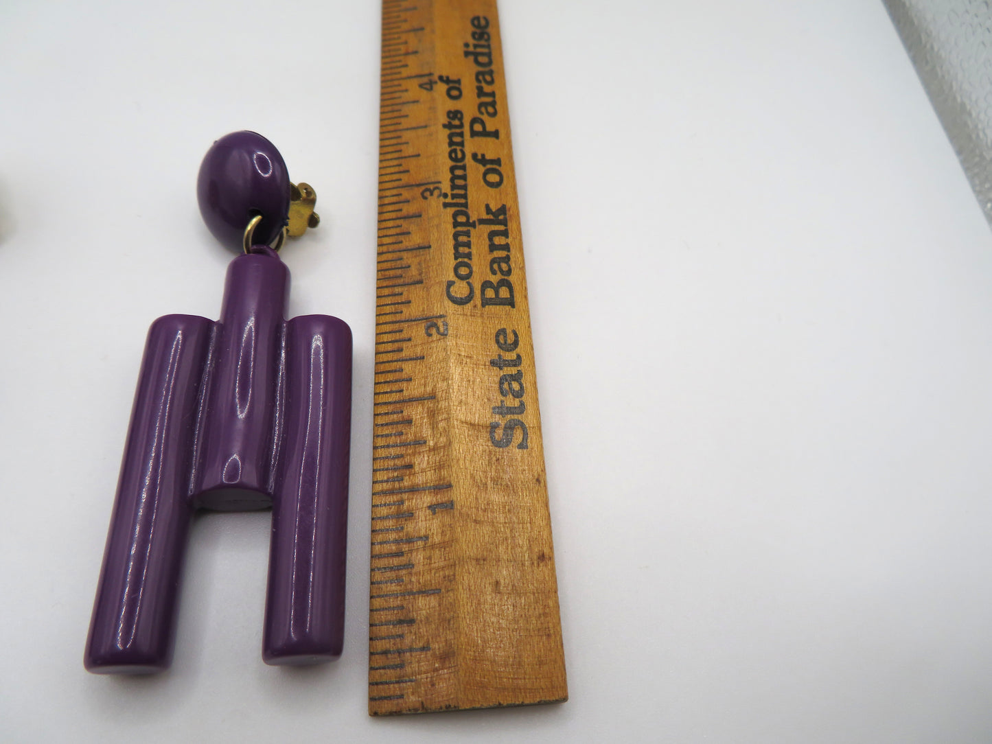 Vintage Huge Cubist Purple Column Clip On Earrings