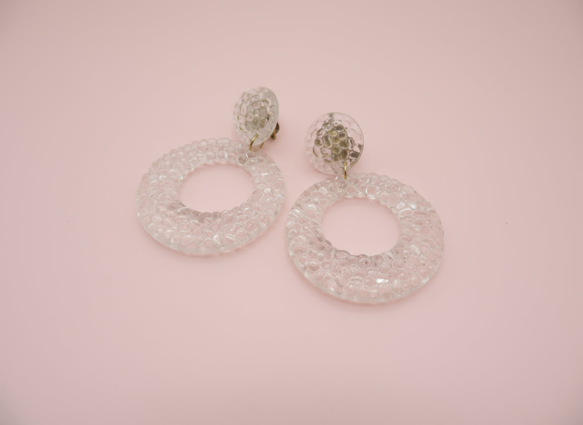 Vintage Clear Gummy Lucite Hoop Clip On Earrings