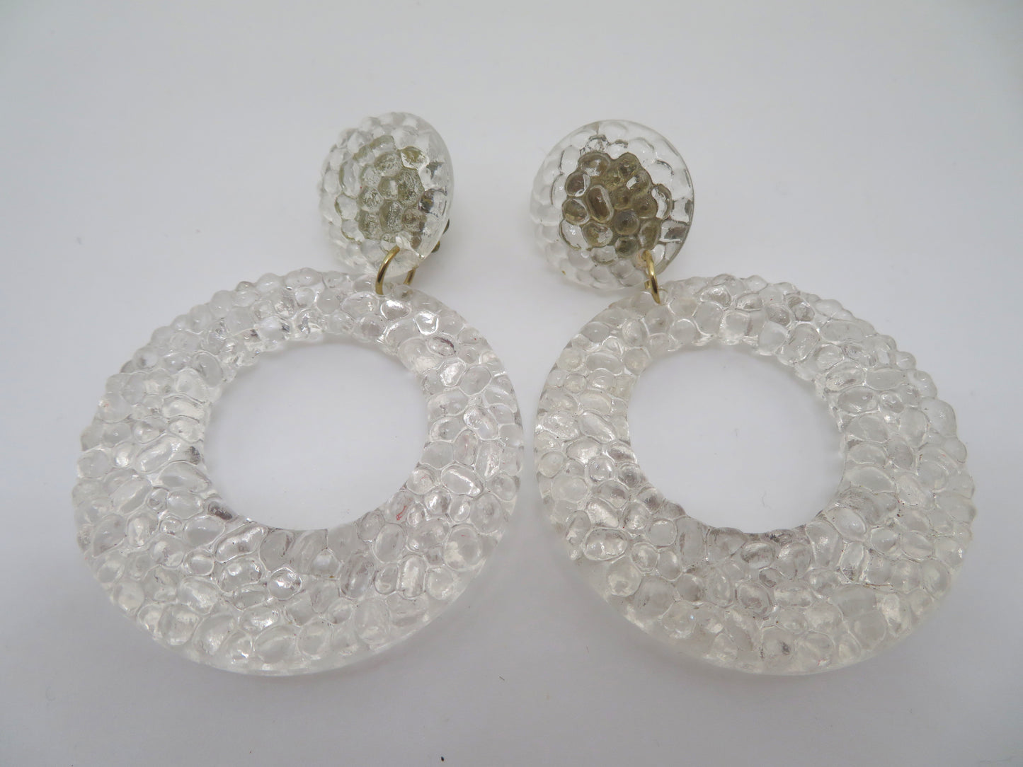 Vintage Clear Gummy Lucite Hoop Clip On Earrings