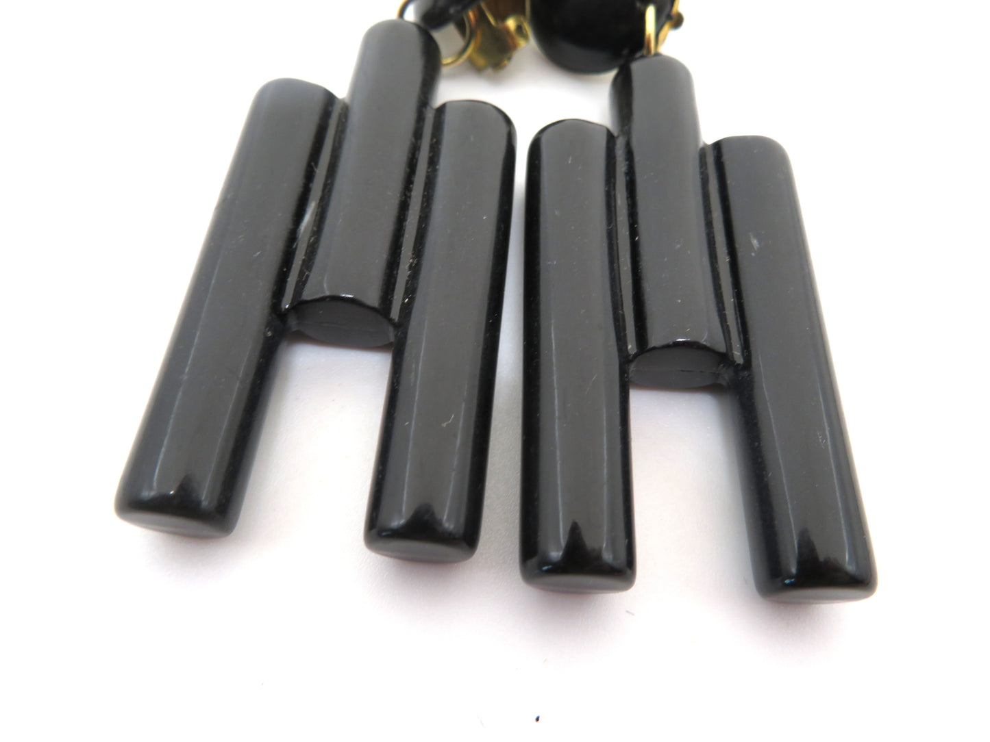 Vintage Huge Cubist Charcoal Column Clip On Earrings
