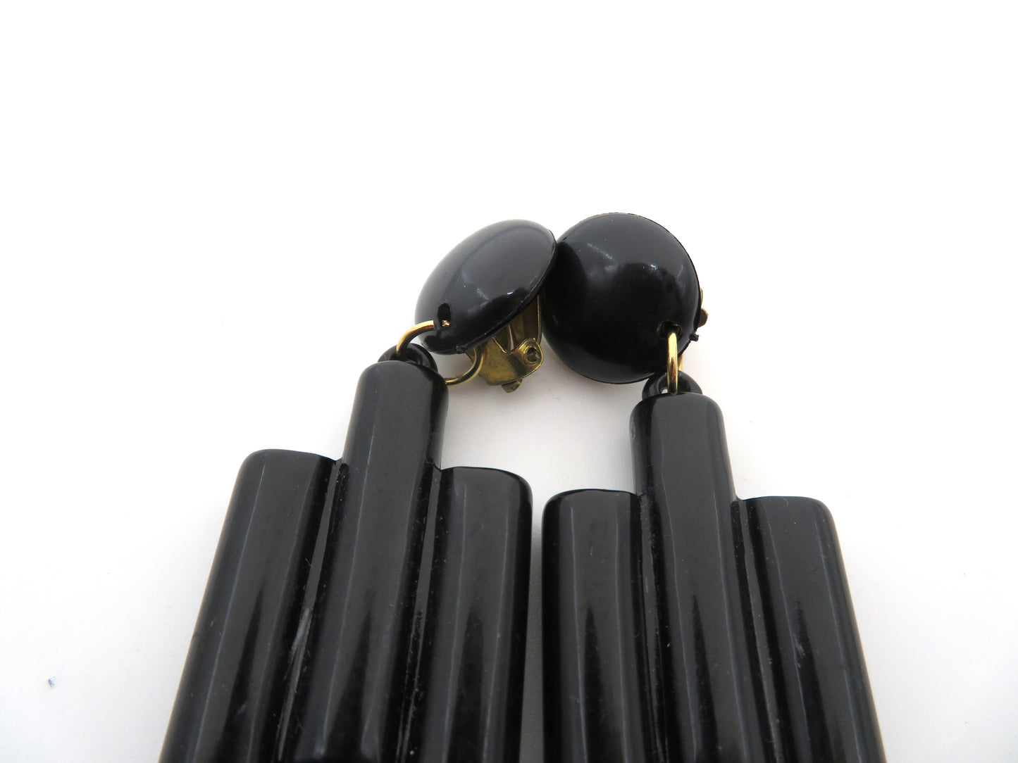 Vintage Huge Cubist Charcoal Column Clip On Earrings