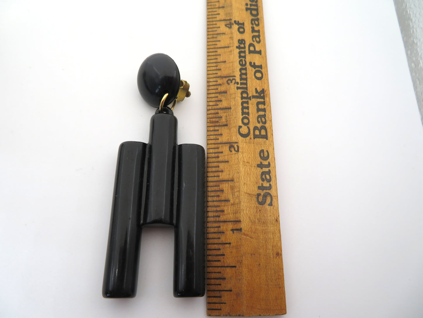 Vintage Huge Cubist Charcoal Column Clip On Earrings