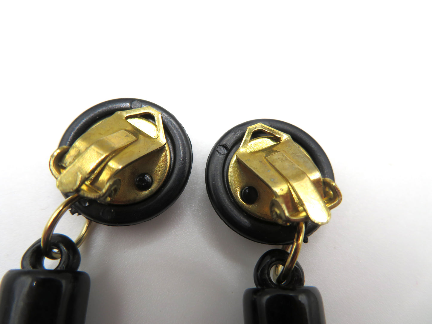 Vintage Huge Cubist Charcoal Column Clip On Earrings