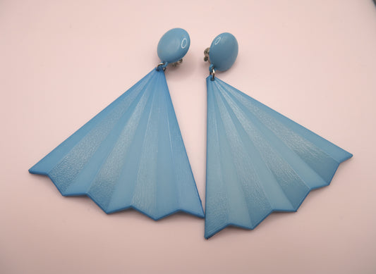 Vintage Baby Blue Huge Fan Clip On Earrings