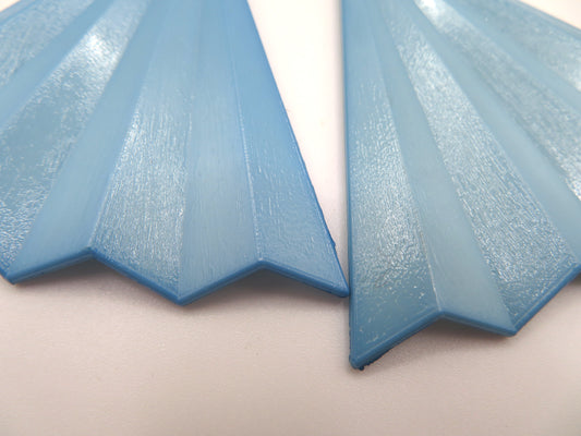 Vintage Baby Blue Huge Fan Clip On Earrings