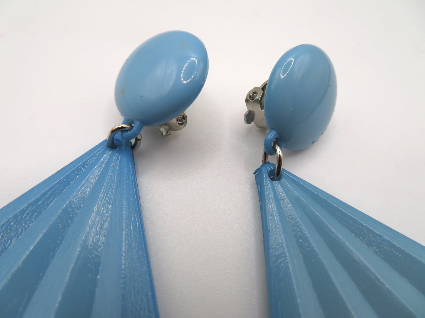 Vintage Baby Blue Huge Fan Clip On Earrings