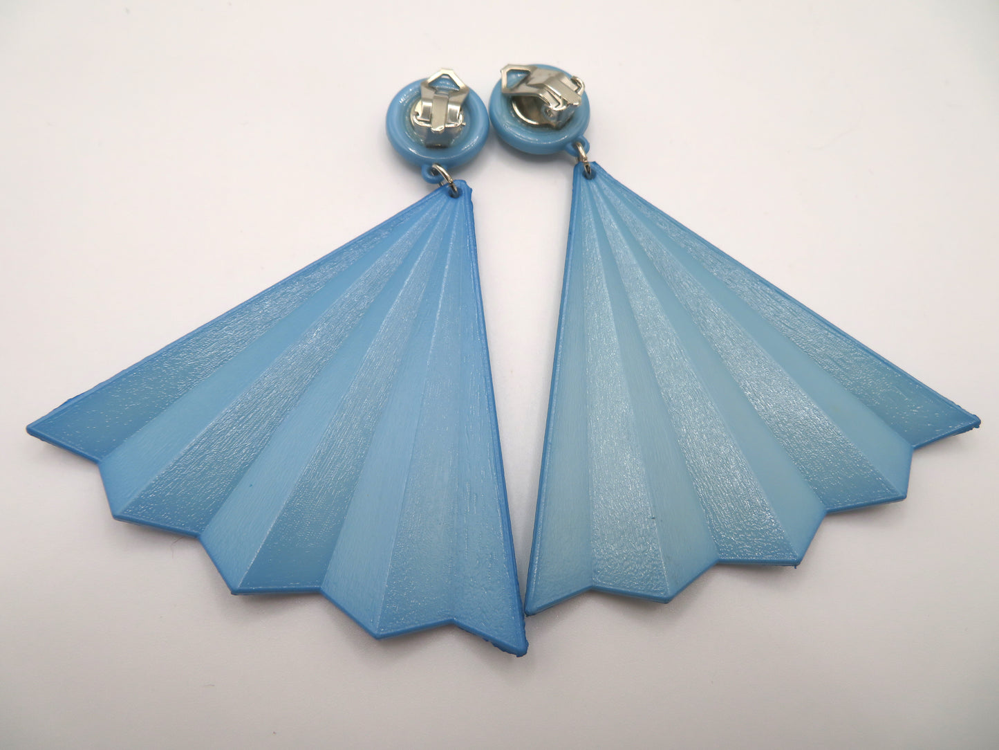 Vintage Baby Blue Huge Fan Clip On Earrings