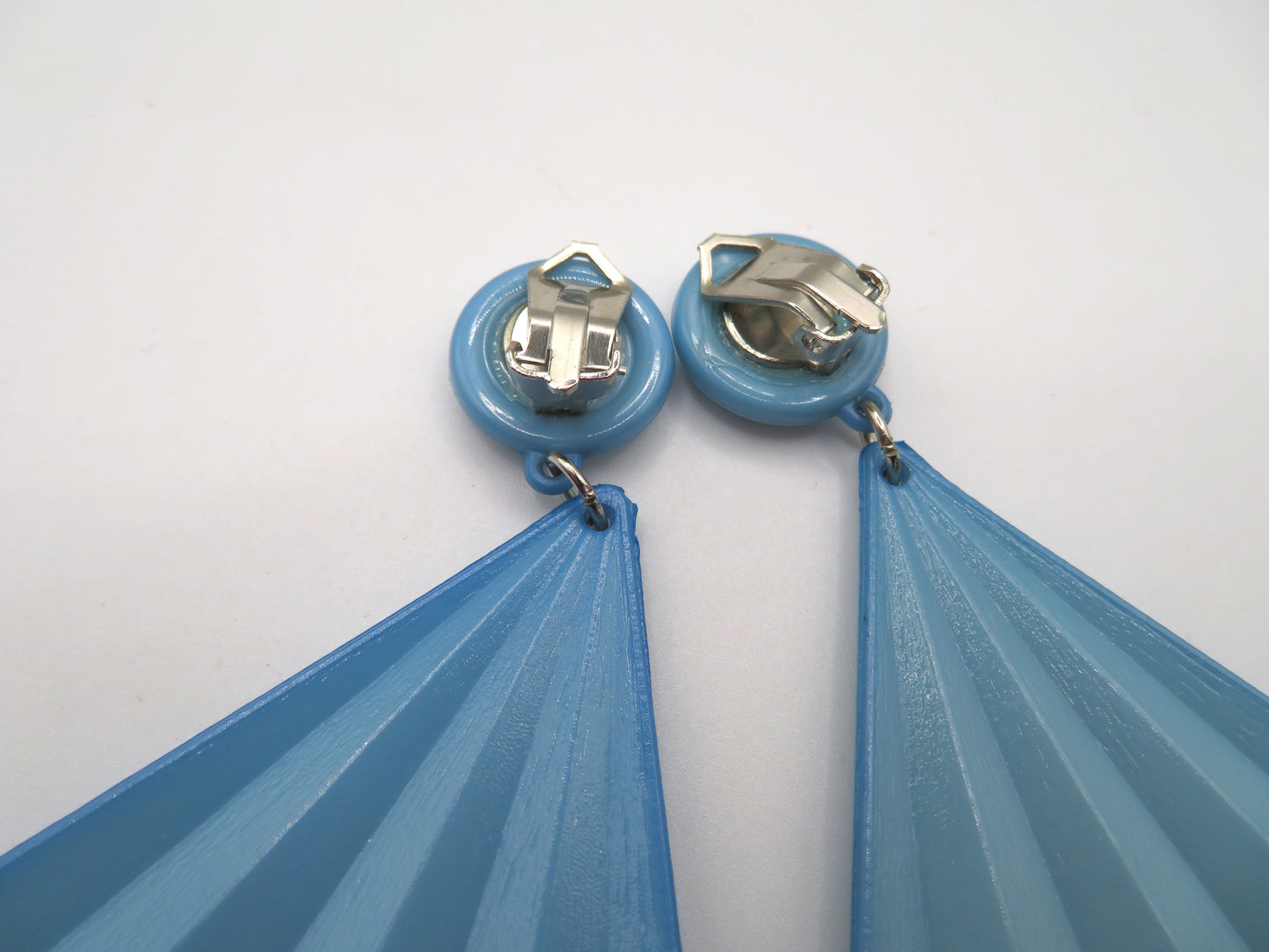 Vintage Baby Blue Huge Fan Clip On Earrings