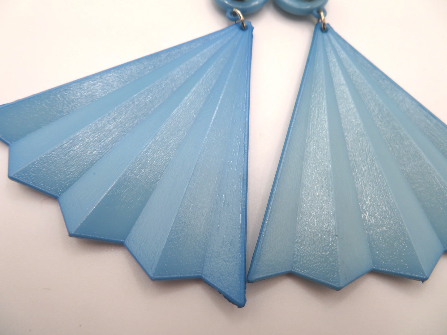 Vintage Baby Blue Huge Fan Clip On Earrings