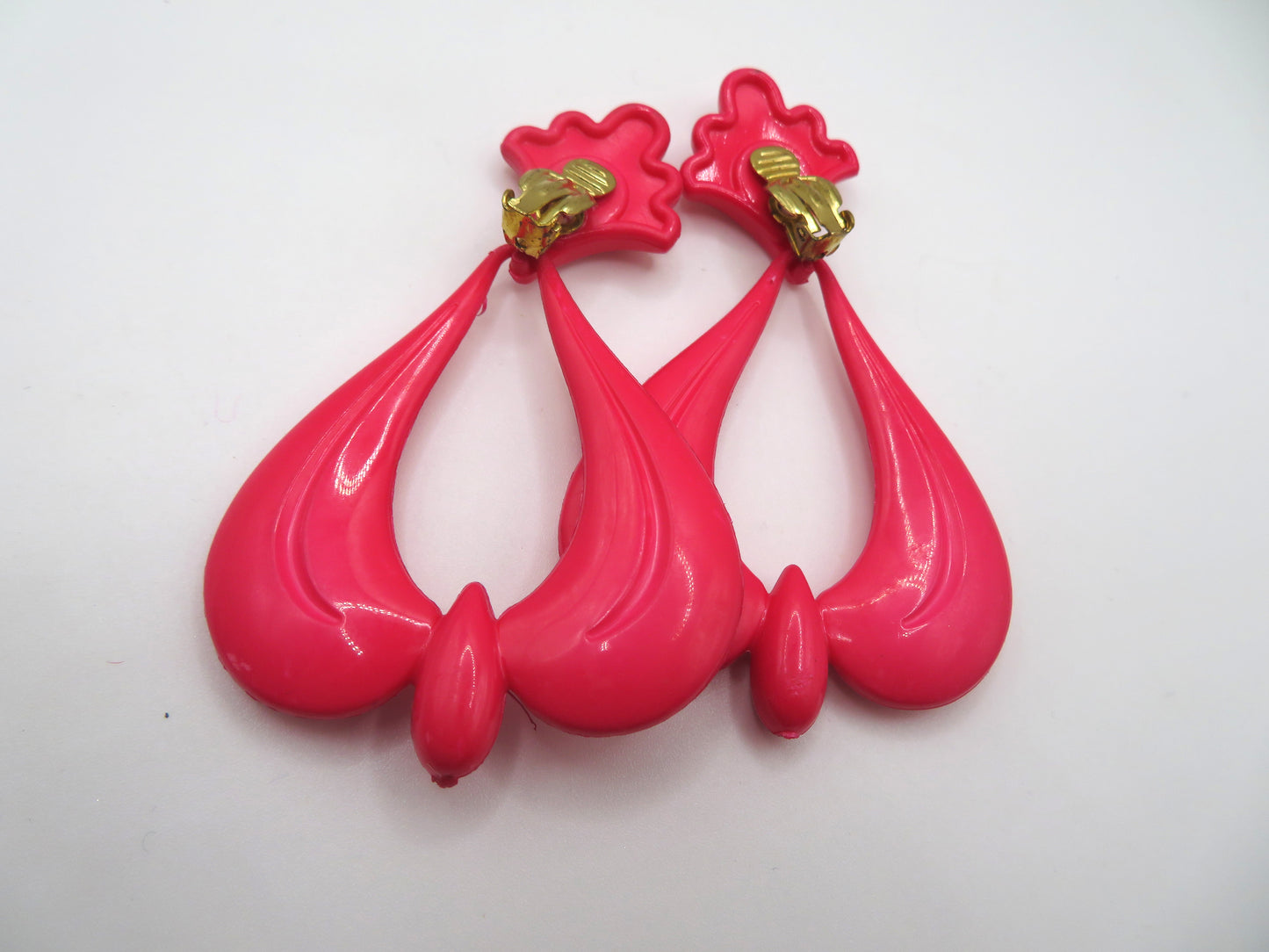 Vintage Huge Rococo Hot Pink West Germany Clip On Earrings