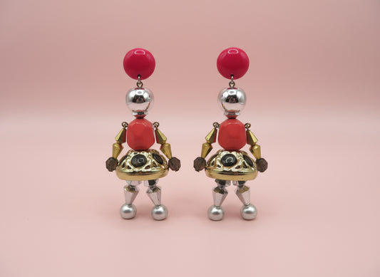 Vintage Rare Pink Articulated Chunky French Doll Earrings