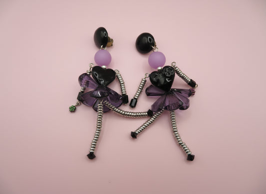 Vintage Rare Articulated Chunky French Doll Heart Earrings