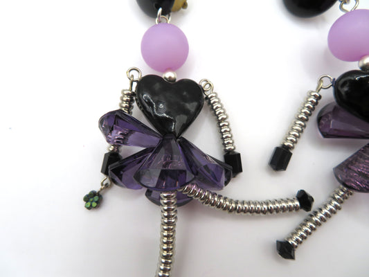 Vintage Rare Articulated Chunky French Doll Heart Earrings