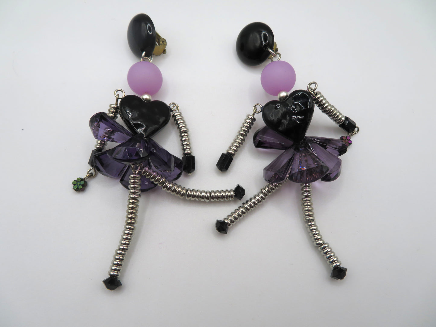 Vintage Rare Articulated Chunky French Doll Heart Earrings