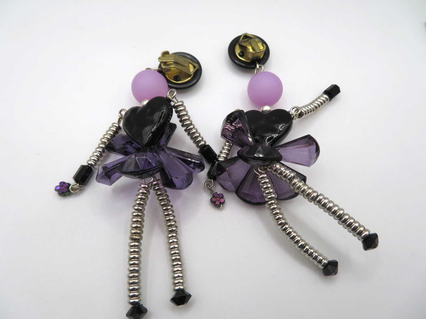 Vintage Rare Articulated Chunky French Doll Heart Earrings