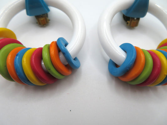 Vintage Rare ASMR Early Plastic Rattle Hoop Clip On Earrings