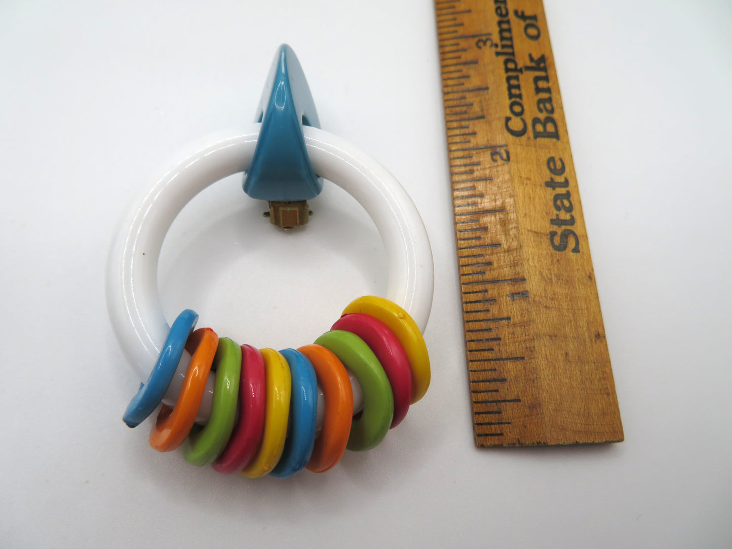 Vintage Rare ASMR Early Plastic Rattle Hoop Clip On Earrings