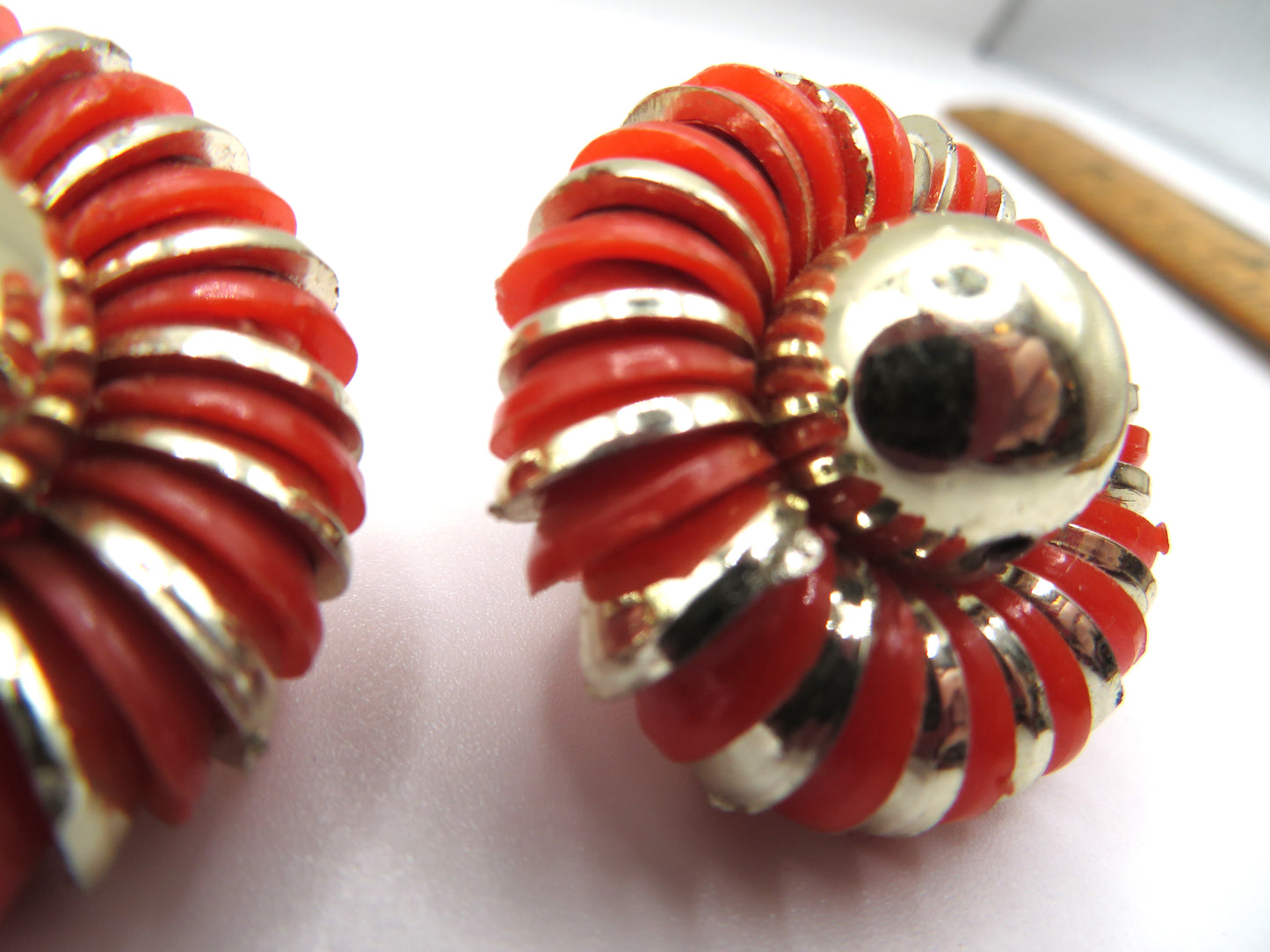 Vintage Metallic Flower Button Style West Germany Clip On Earrings