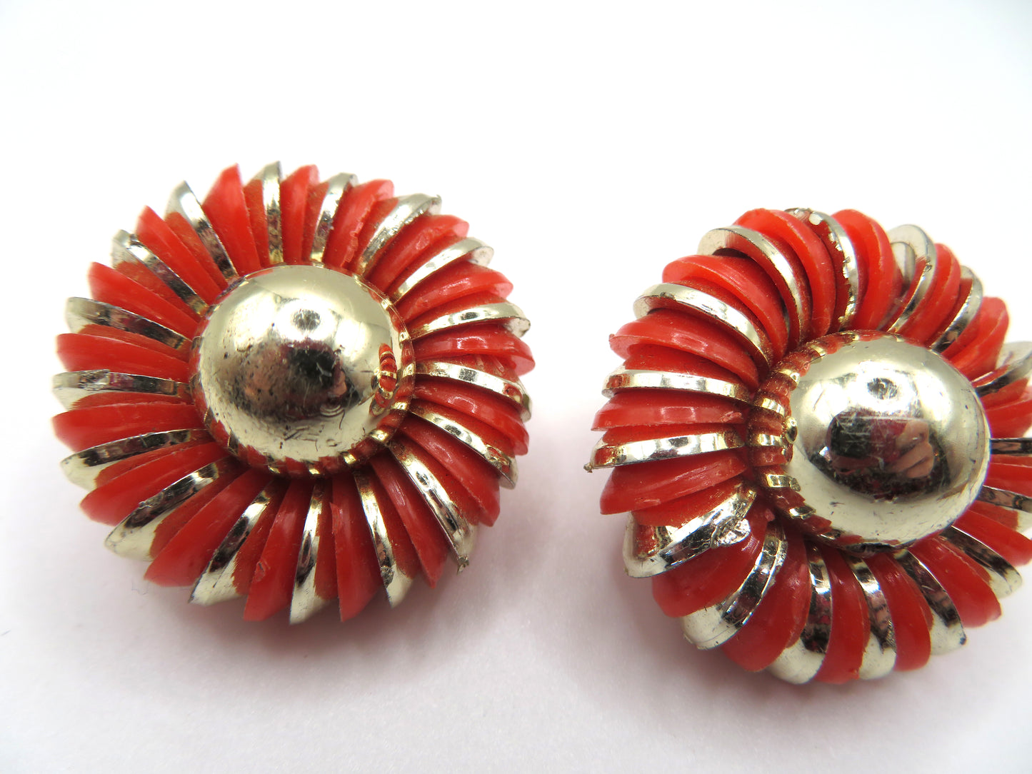 Vintage Metallic Flower Button Style West Germany Clip On Earrings