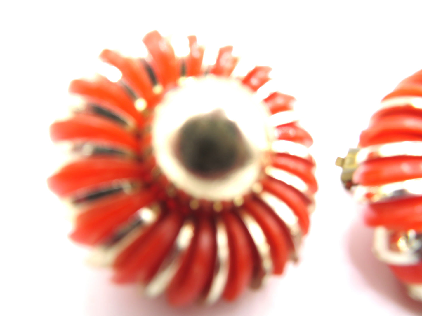 Vintage Metallic Flower Button Style West Germany Clip On Earrings