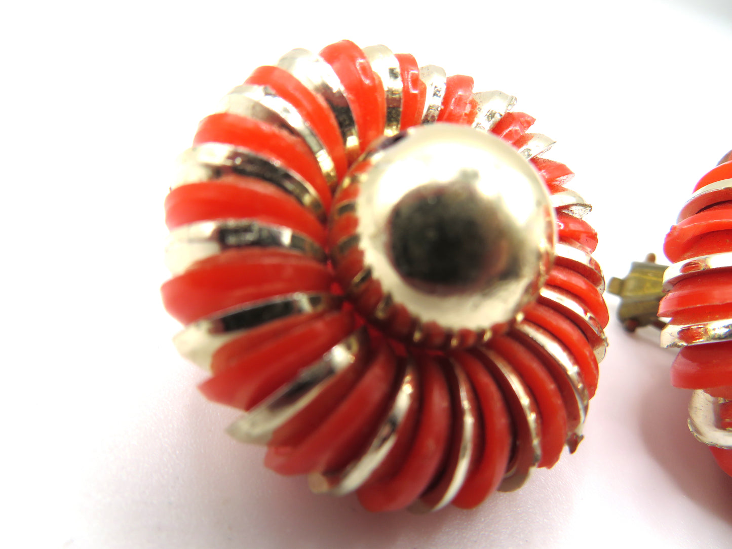Vintage Metallic Flower Button Style West Germany Clip On Earrings