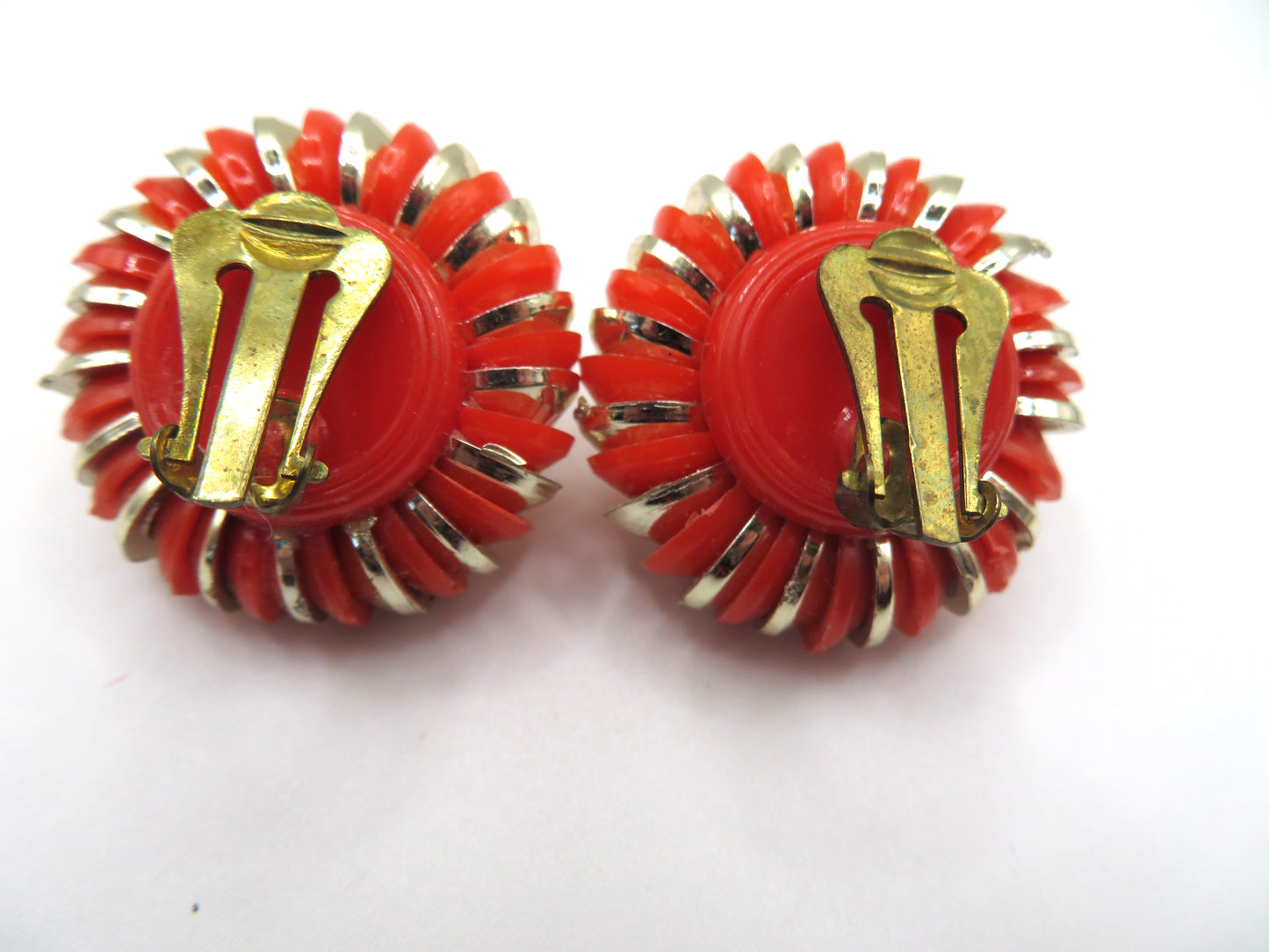 Vintage Metallic Flower Button Style West Germany Clip On Earrings