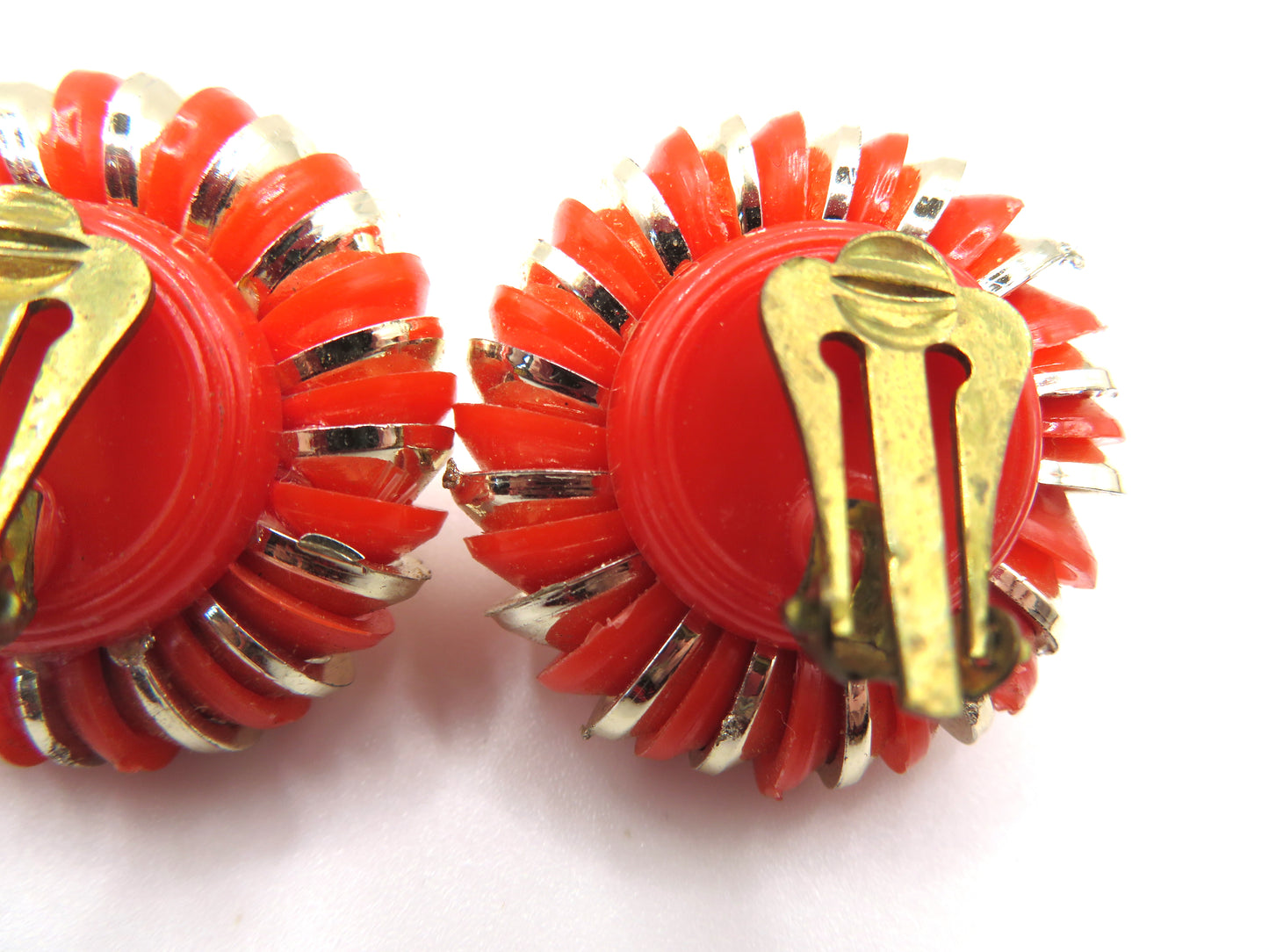 Vintage Metallic Flower Button Style West Germany Clip On Earrings