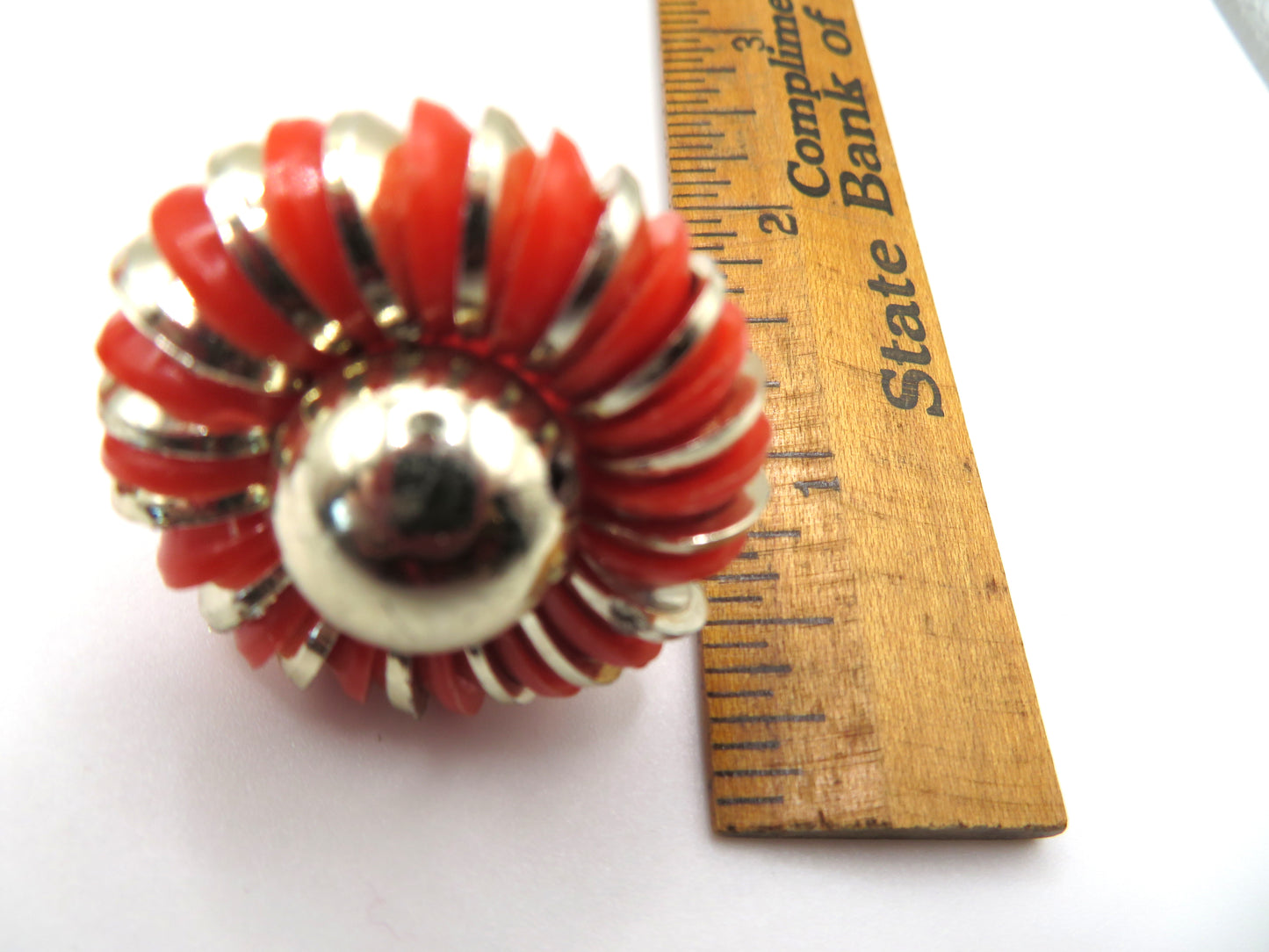 Vintage Metallic Flower Button Style West Germany Clip On Earrings