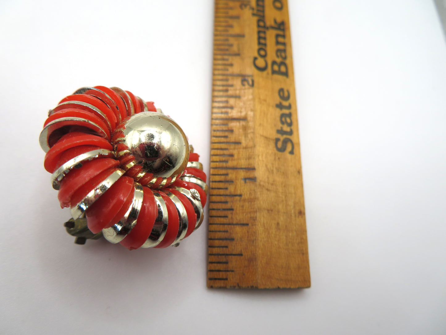 Vintage Metallic Flower Button Style West Germany Clip On Earrings